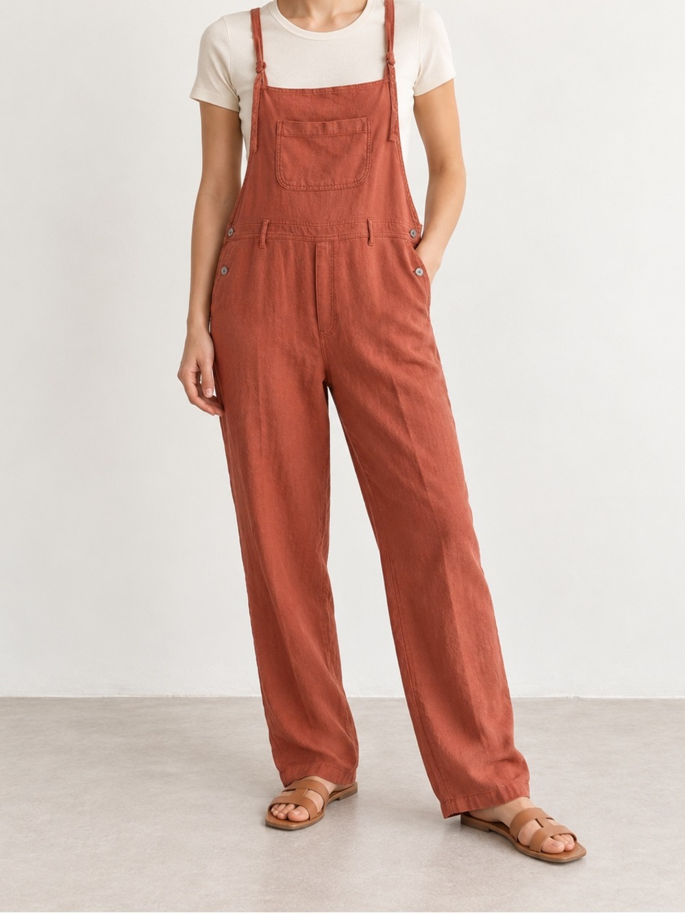 American Eagle Linen Blend Overalls Size XL Terracotta Wide Leg Boho Art Teacher